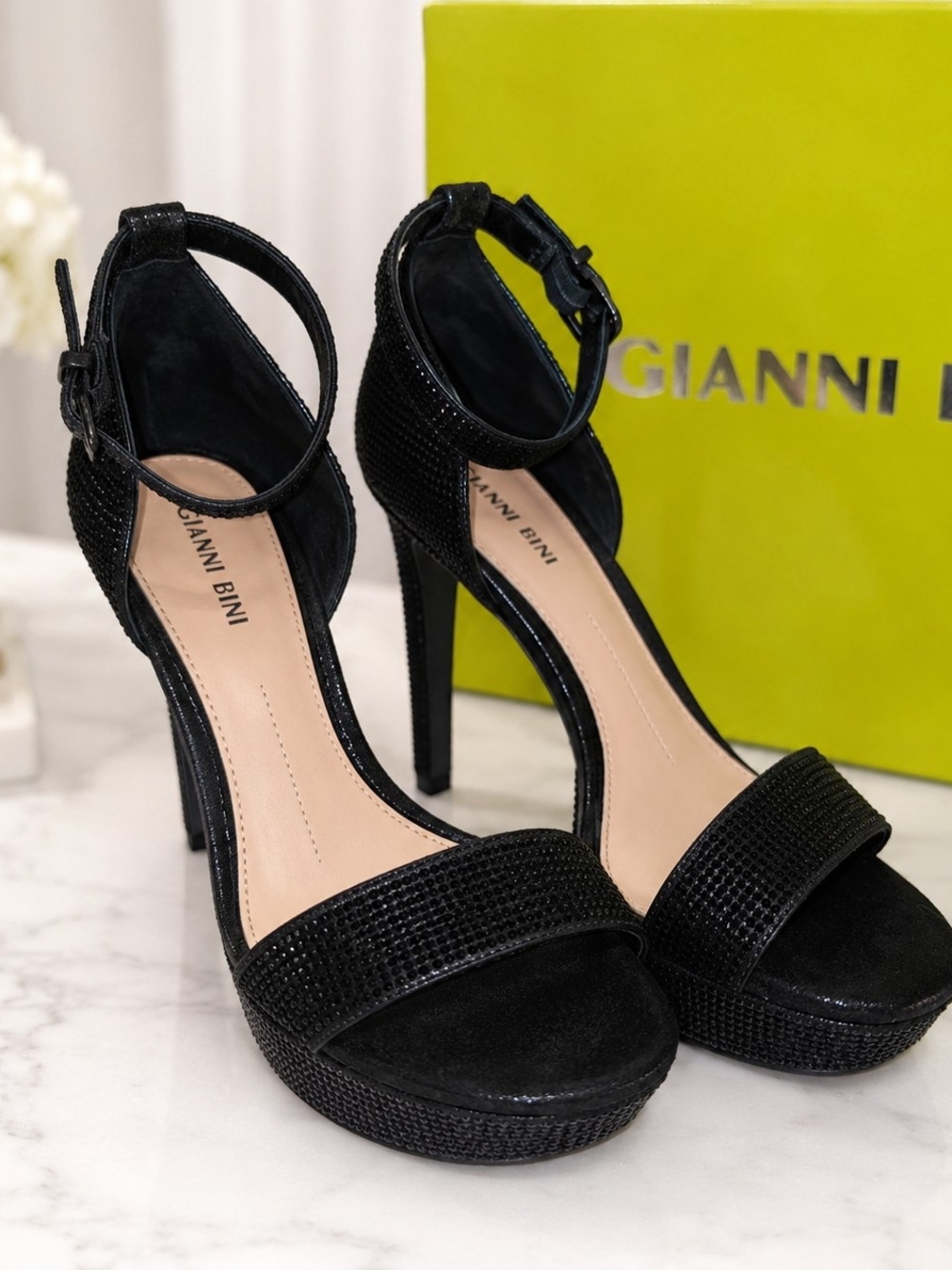 Gianni Bini Black Rhinestone Platform Heels Size 7.5 - Picture 3 of 10